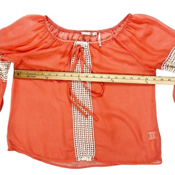 HAVE Embroidered Top Womens S Orange White Polka Dot Summer Boho Comfy Blouse - Picture 9 of 16